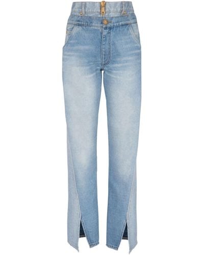 Balmain Two-in-one High-rise Wide-leg Jeans - Blue