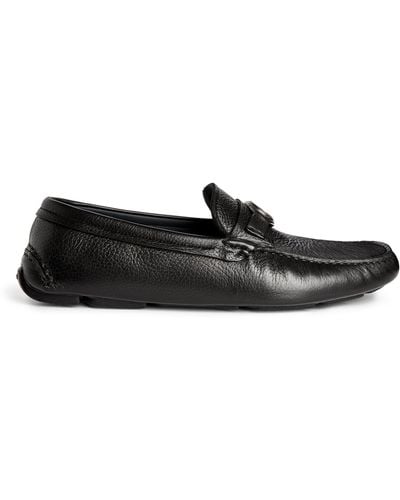 Giorgio Armani Leather Logo-buckle Driving Shoes - Black