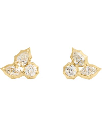 Jade Trau Yellow Gold And Diamond Posey Cluster Earrings - Metallic