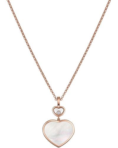 Chopard Rose Gold, Diamond And Mother-of-pearl Happy Hearts Pendant Necklace - Metallic