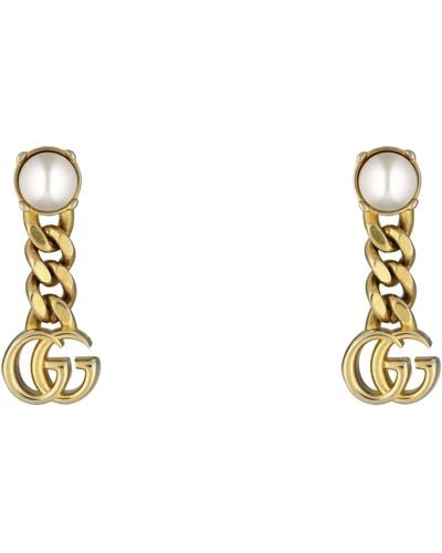 Gucci Double G Earrings With Pearls - Metallic