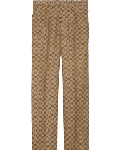 Gucci Linen Gg Supreme Pants - Natural