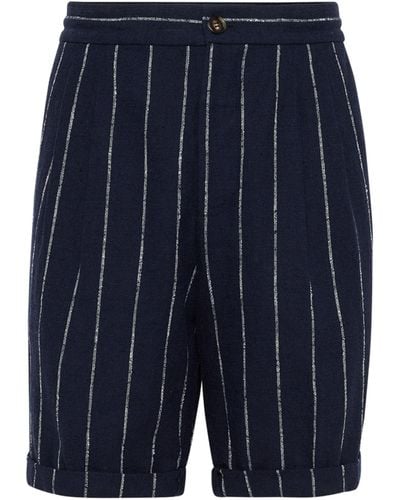 Brunello Cucinelli Linen-wool Pinstripe Bermuda Shorts - Blue