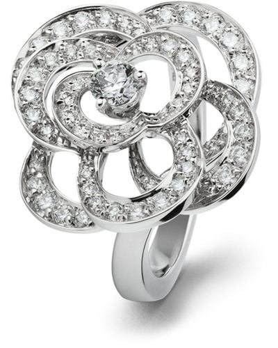 Chanel White Gold And Diamond Fil De Camélia Ring - Metallic