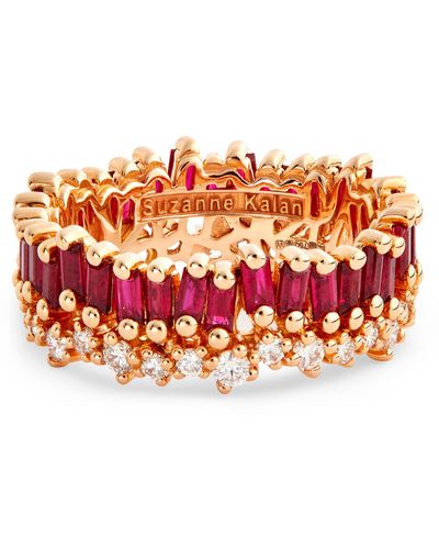 Suzanne Kalan Rose Gold, Diamond And Ruby Fireworks Short Stack Ring (size 7) - Red
