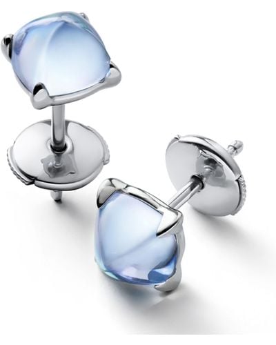 Baccarat Sterling Silver And Crystal Médicis Aqua Mirror Stud Earrings - Blue