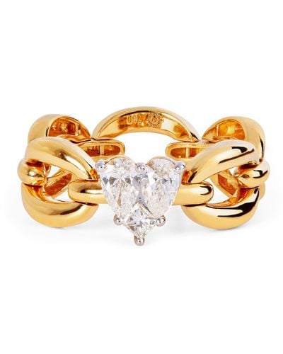 Nadine Aysoy Yellow Gold And Heart-shaped Diamond Catena Ring - Metallic