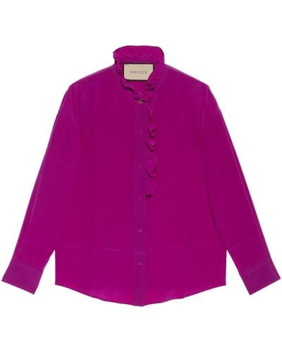 Gucci Cotton Ruffled-neck Shirt - Purple