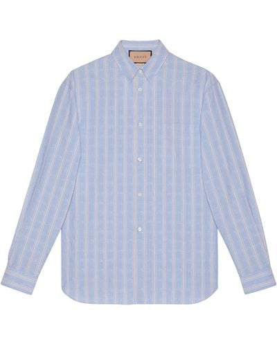 Gucci Cotton Striped Double G Shirt - Blue
