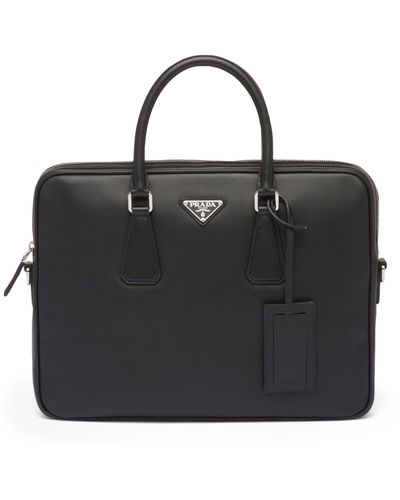 Prada Leather Triangle Briefcase - Black