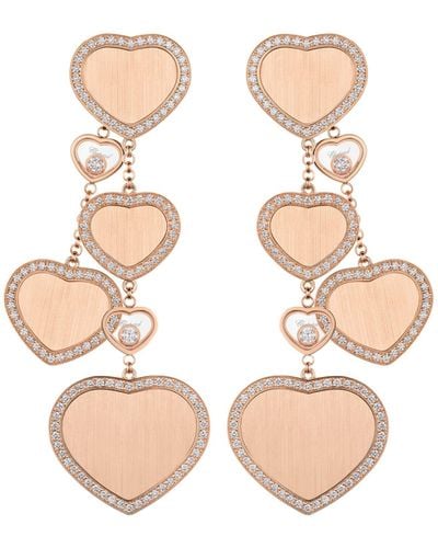 Chopard Rose Gold And Diamond Happy Hearts Earrings - Pink