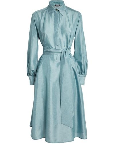 Kiton Silk Patterned Midi Dress - Blue