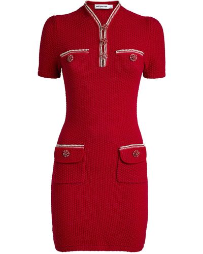 Self-Portrait Knit Mini Dress - Red