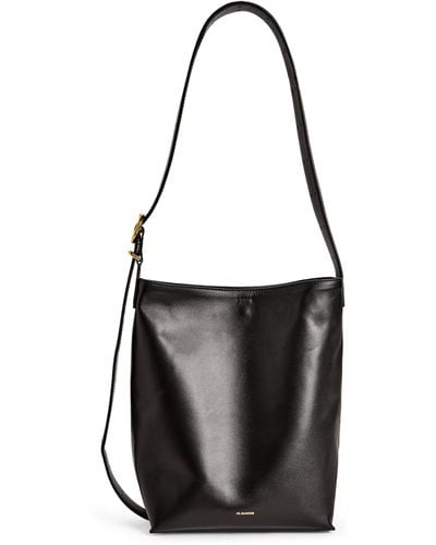 Jil Sander Leather Cannolo Tote Bag - Black