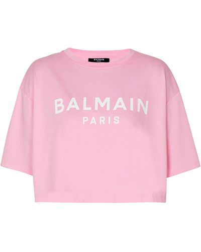 Balmain Cropped Logo T-shirt - Pink