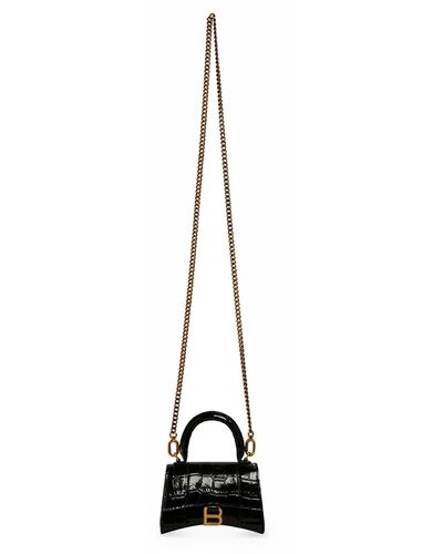 Balenciaga Mini Croc-embossed Hourglass Chain Wallet - Black