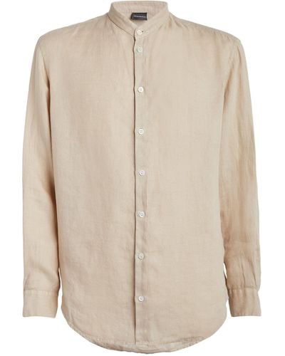 Emporio Armani Linen Band-collar Shirt - Natural