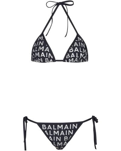 Balmain Lamé Logo Triangle Bikini - Black