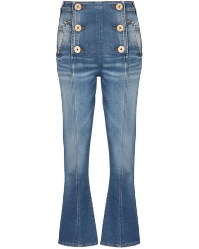Balmain Gold-buttoned High-rise Flared Jeans - Blue
