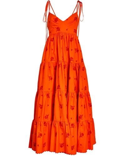 Erdem Floral Embroidered Maxi Dress - Orange