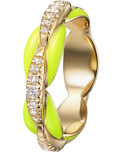 Melissa Kaye Yellow Gold, Diamond And Enamel Ada Ring (size 6)