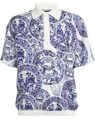Camilla Silk Printed Polo Shirt - Blue