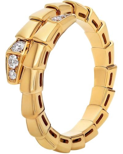 BVLGARI Yellow Gold And Diamond Serpenti Viper Ring - Metallic