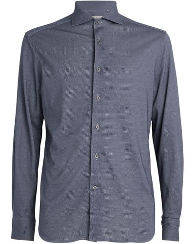 Corneliani Cotton Geometric Print Shirt - Blue