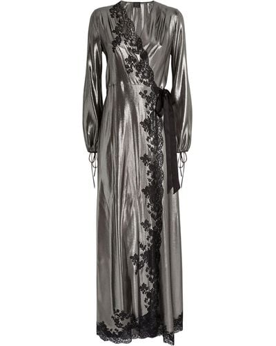 Carine Gilson Silk-blend Metallic Long Robe - Black