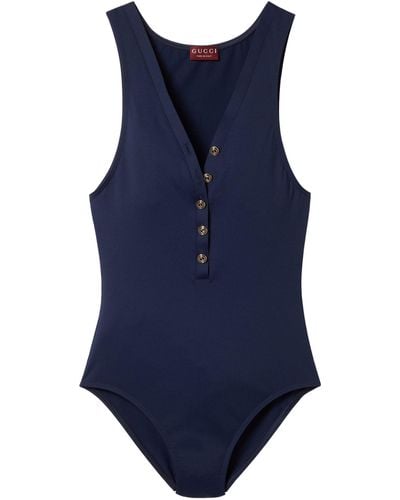 Gucci Sleeveless Button-detail Swimsuit - Blue