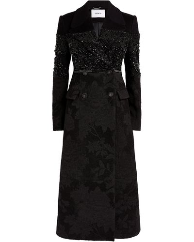 Erdem Embellished Longline Coat - Black