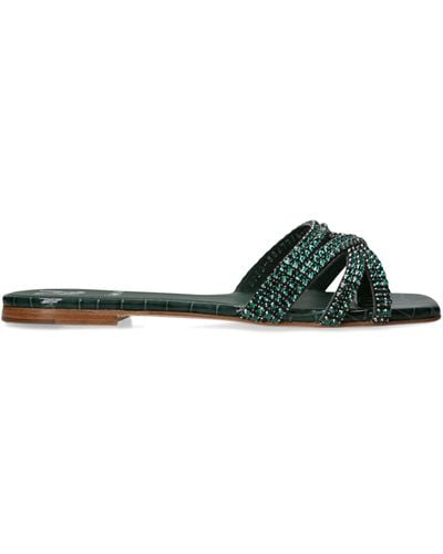 Gina Leather Embellished Portland Slides - Green