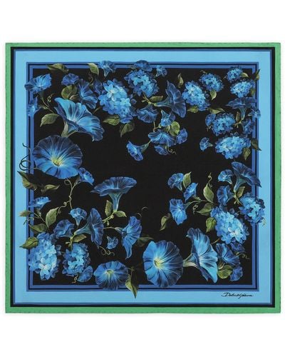 Dolce & Gabbana Silk Foulard Floral Print Scarf - Blue