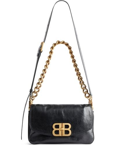 Balenciaga Leather Soft Flap Shoulder Bag - Black
