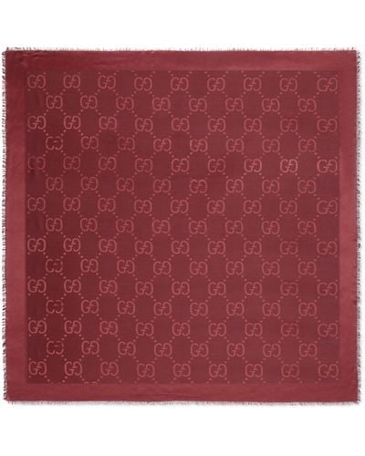 Gucci Silk-wool Gg Logo Shawl - Red