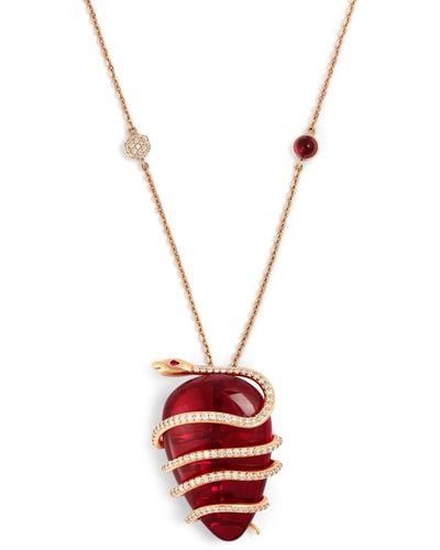 BeeGoddess Rose Gold, Diamond And Ruby Cosmic Egg Necklace - White