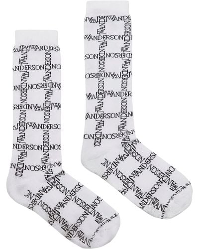 JW Anderson Cotton-blend Logo Print Socks (pack Of 3) - White