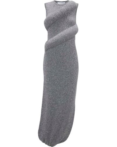 JW Anderson Knitted Padded Twist Midi Dress - Gray
