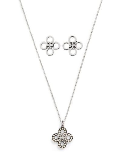 Tory Burch Kira Clover Necklace And Earrings Set - Metallic
