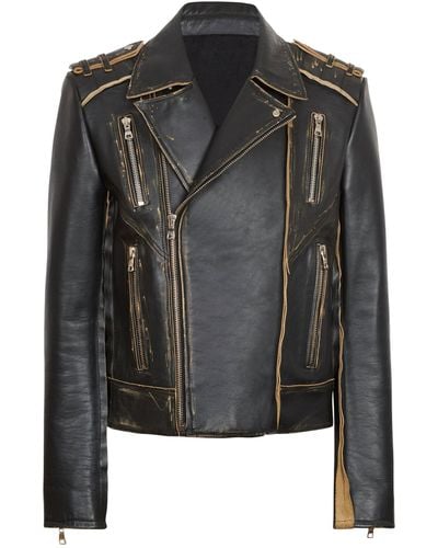 Balmain Distressed Leather Jacket - Black