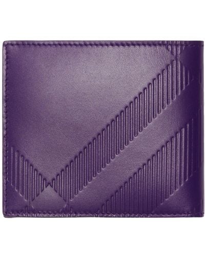 Burberry Leather Check Bifold Wallet - Purple