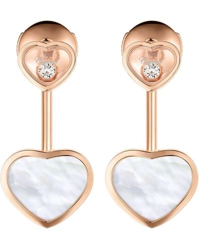 Chopard Rose Gold, Diamond And Mother-of-pearl Happy Hearts Earrings - White