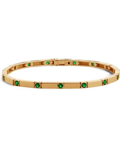 Azlee Yellow Gold And Emerald Tennis Bracelet - Natural