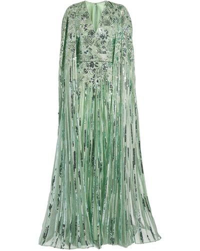 Elie Saab Embroidered Sequinned V-neck Gown - Green