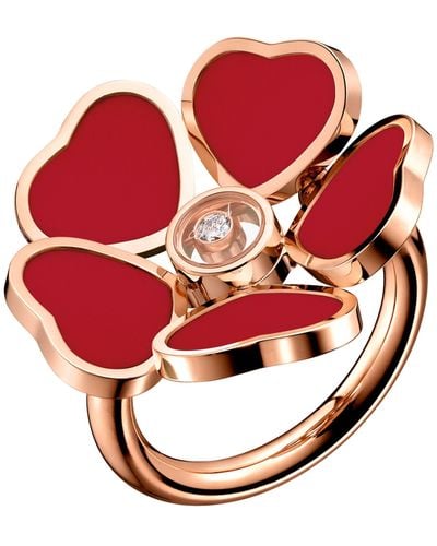 Chopard Rose Gold And Diamond Happy Hearts Flower Ring - Multicolour