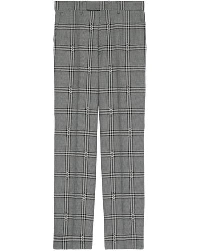 Gucci Wool Horsebit Check Tailored Pants - Grey