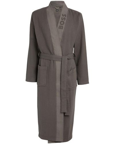 BOSS Waffle Dressing Gown - Gray