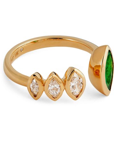 SHAY Yellow Gold, Diamond And Emerald Floating Ring - Metallic