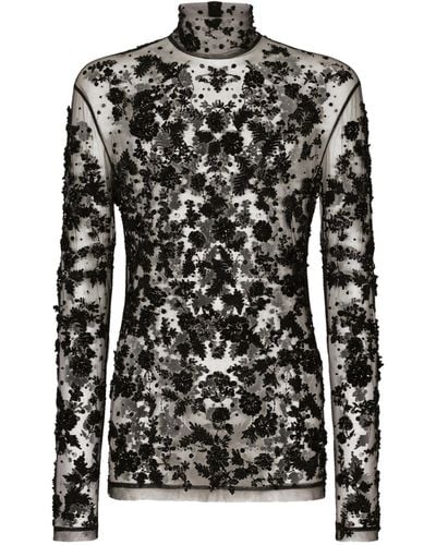 Dolce & Gabbana Embellished Long-sleeve T-shirt - Black