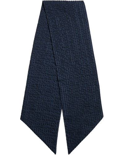 Giorgio Armani Silk-wool Pleated Logo Scarf - Blue